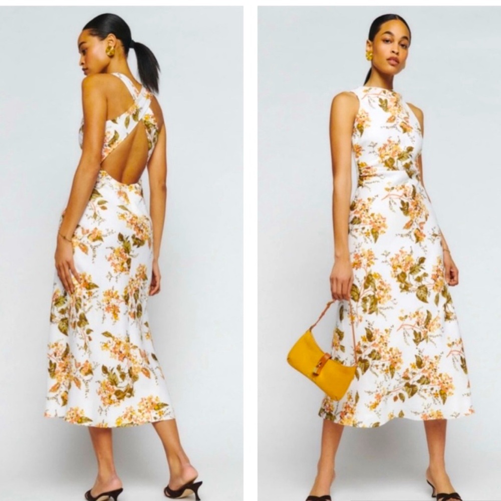 Reformation 4 Casette Bella Floral Linen Midi Dress Open Back NEW WITH TAGS